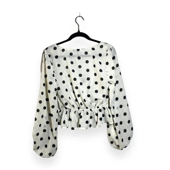 Emory Park Puff Sleeve Tie Front Polka Dot Blouse in White and Black Size S - Picture 13 of 14
